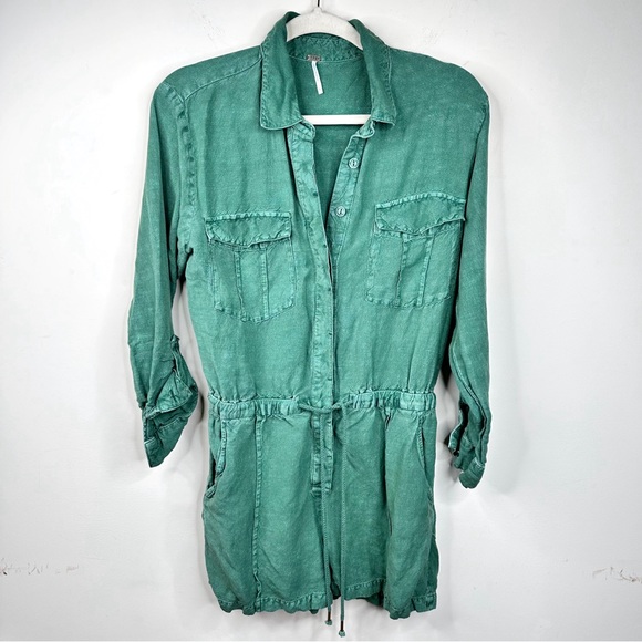 Young Fabulous & Broke Lakeside Linen Romper Palm Pigment Green Small - Picture 5 of 16